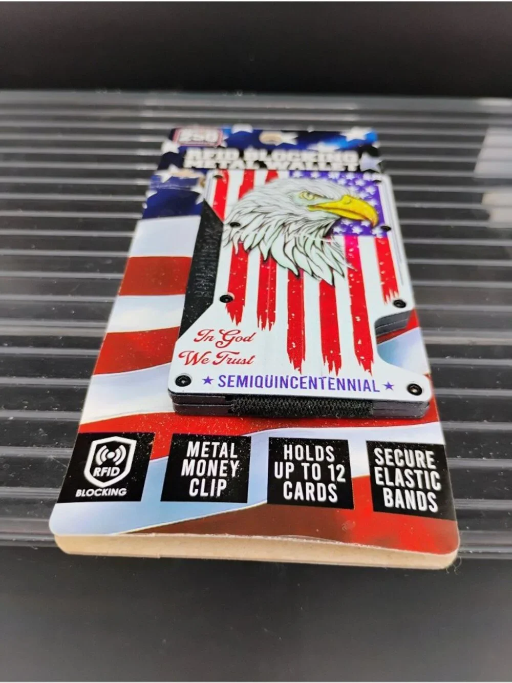 America 250 RFID Blocking Metal Wallet Eagle Design Money Clip